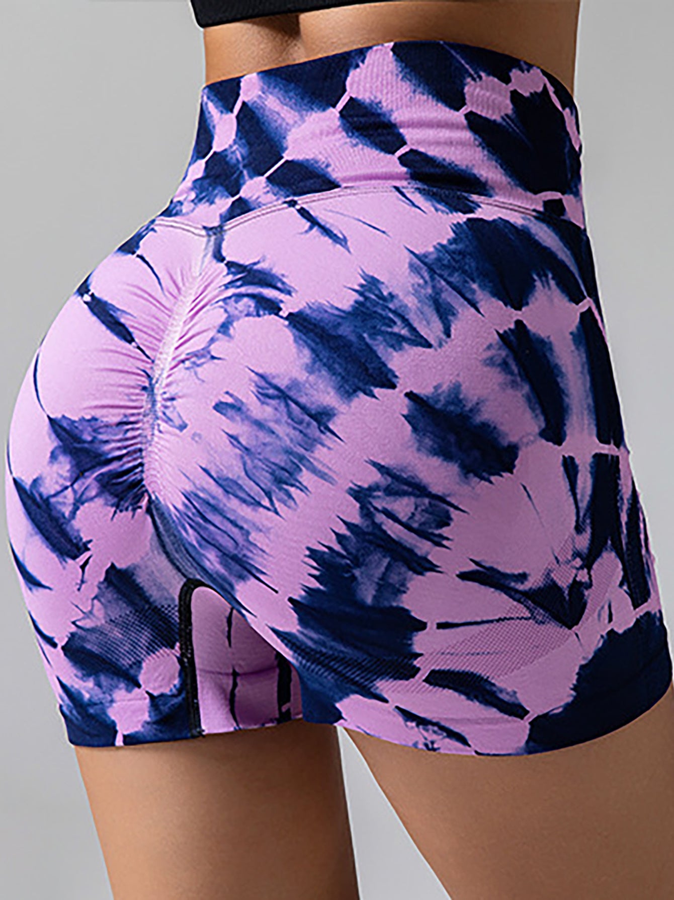 2 Pack Tie Dye High Waist Yoga Shorts, Athletic Tummy Control Workout Running Shorts, Stretchy Sportswear For Women