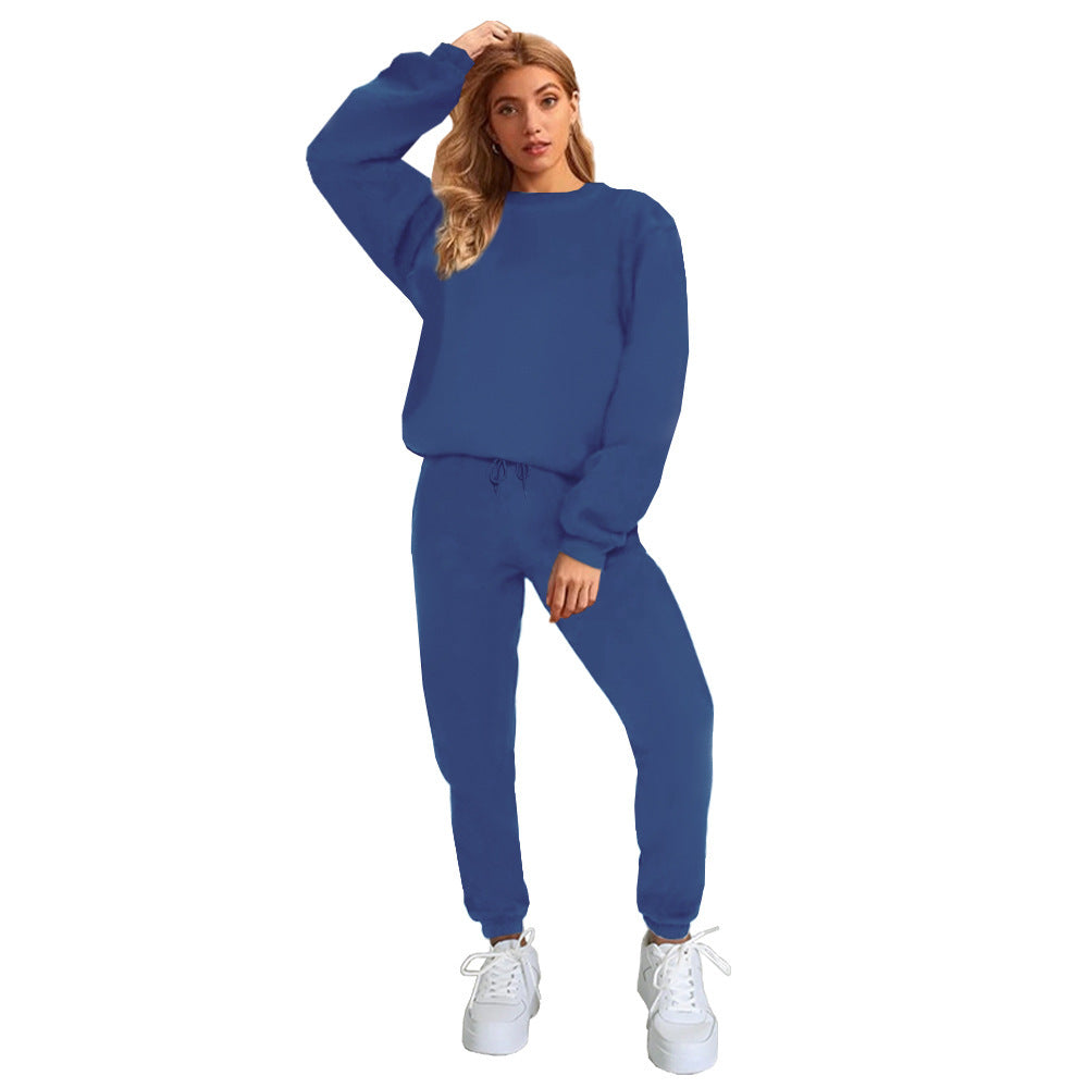 Women's Solid Color Round Neck Pullover Sweatshirt Pants